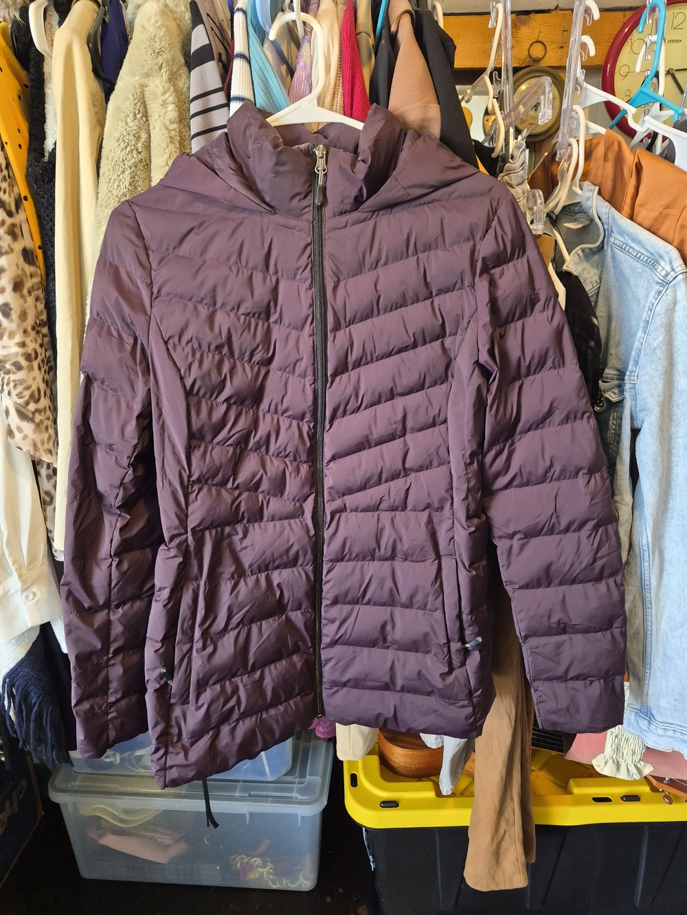 Women's Quilted Hooded Puffer Jacket - Plum
